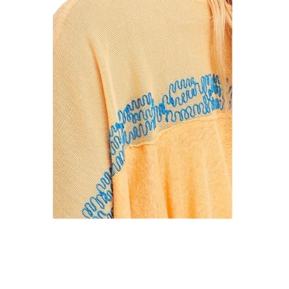 FREE PEOPLE Love Letter Embroidered Poncho Tee in Tangerine Yellow Size S — FUN!